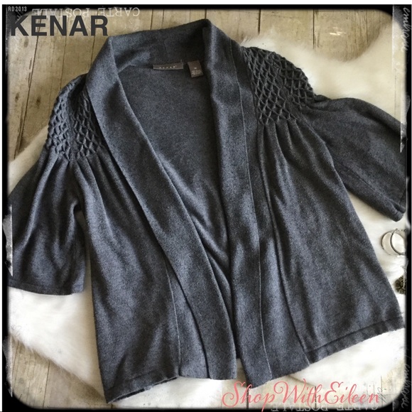 Kenar Sweaters - KENAR Gray Quilted Shoulder Open Cardigan